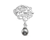Брошь из серебра с черной Таитянской жемчужиной 11-11,5 мм