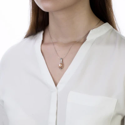 Кулон из серебра с розовой речной жемчужиной 8,5-9 мм