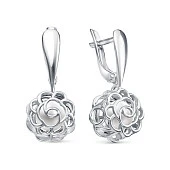 Серьги "Роза" из серебра c белыми речными жемчужинами 6,5-7 мм