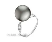 Кольцо из белого золота с черной морской Таитянской жемчужиной 11-11,5 мм