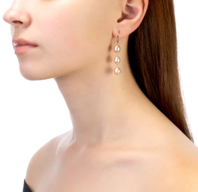 Серьги из серебра с розовыми каплевидными жемчужинами 7,5-8 мм