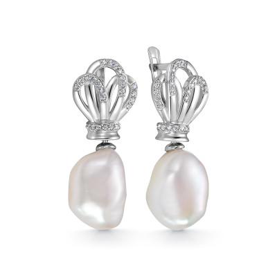 Серьги из серебра 925 пробы с белыми жемчужинами "Барокко" 11-14 мм
