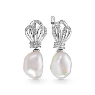 Серьги из серебра 925 пробы с белыми жемчужинами "Барокко" 11-14 мм