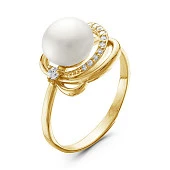 Кольцо из желтого золота с белой речной жемчужиной 7-7,5 мм