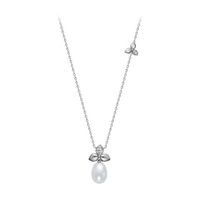 Колье из серебра с белой каплевидной речной жемчужиной 9,5-10 мм