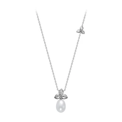 Колье из серебра с белой каплевидной речной жемчужиной 9,5-10 мм