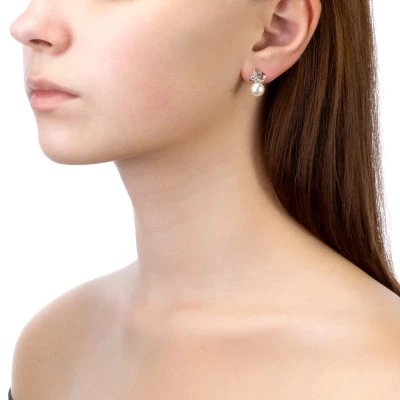 Серьги из серебра c белыми речными жемчужинами 7,5-8 м