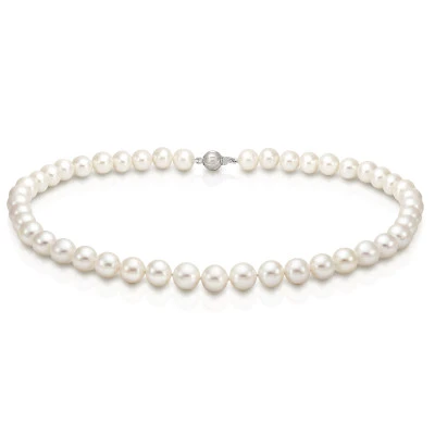 Ожерелье из белого круглого речного жемчуга класса АА+. Жемчужины 9,5-10,5 мм