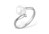 Кольцо из белого золота с белой речной жемчужиной 7-7,5 мм