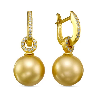 Серьги из серебра c золотистыми морскими Австралийскими жемчужинами 11-11,5 мм