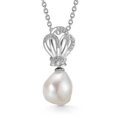 Кулон из серебра 925 пробы с белой жемчужиной "Барокко" 11-14 мм