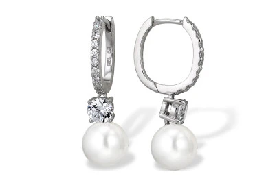 Серьги из серебра с белыми речными жемчужинами 8,5-9 мм
