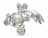 Брошь "Голубь" с белой речной жемчужиной размером 11 мм