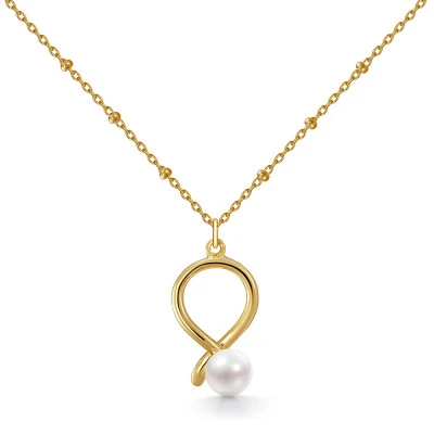 Колье из серебра 925 пробы с белой речной жемчужиной 5,5-6 мм