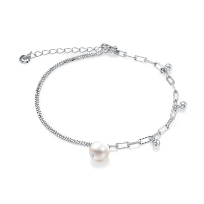 Браслет из серебра 925 пробы с белой речной жемчужиной 7,5-8 мм