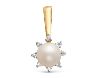 Подвеска из золота с белой пресноводной жемчужиной 7-7,5 мм