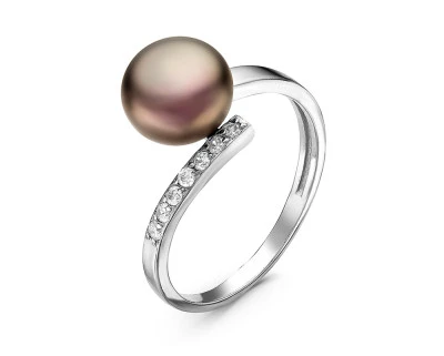 Кольцо из серебра с черной речной жемчужиной 8,5-9 мм