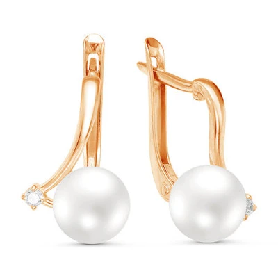 Серьги из красного золота с белыми речными жемчужинами 8,5-9 мм