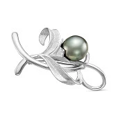 Брошь из серебра с черной Таитянской жемчужиной 15-15,5 мм