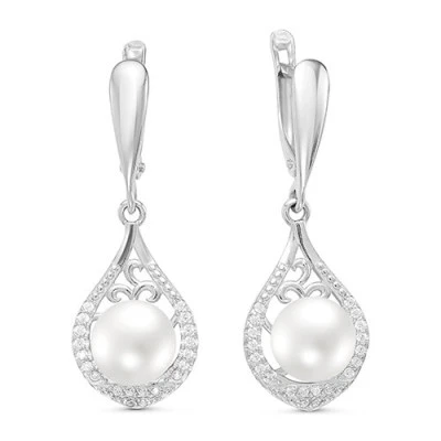 Серьги из серебра c белыми речными жемчужинами 8-8,5 мм