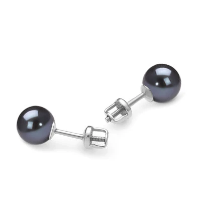 Пусеты из серебра 925 пробы с черными речными жемчужинами 6,5-7 мм