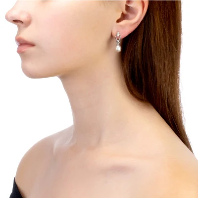 Серьги из серебра с белыми речными жемчужинами 7,5-8 мм