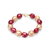 Браслет из красного и золотого речного жемчуга "барокко". Жемчужины 11-12 мм