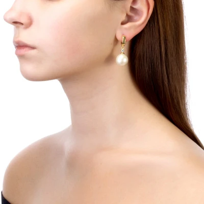 Серьги из серебра c белыми японскими речными жемчужинами 14-14,5 мм