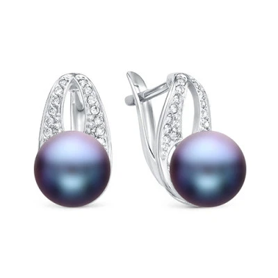 Серьги из серебра с черными речными жемчужинами 8,5-9 мм