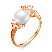 Кольцо из красного золота с белой речной жемчужиной 7,5-8 мм