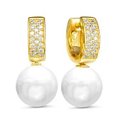 Серьги из серебра c белыми японскими речными жемчужинами 14-14,5 мм