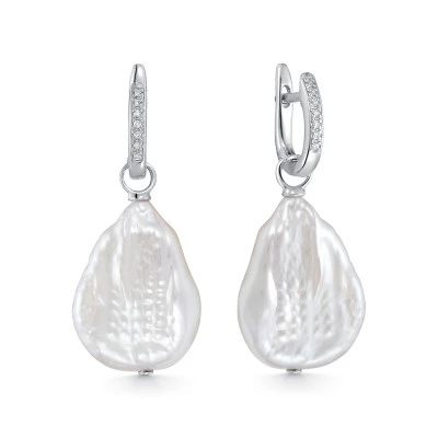 Серьги из серебра c белыми речными жемчужинами "Барокко" 16-20 мм