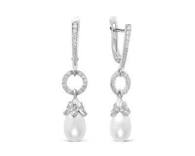 Серьги из серебра с белыми речными жемчужинами 7,5-8 мм
