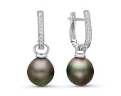 Серьги из серебра c черными морскими Таитянскими жемчужинами 10,6-10,9 мм