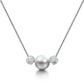 Цепочка из серебра 925 пробы с серебристой морской жемчужиной Акойя 8,5-9 мм