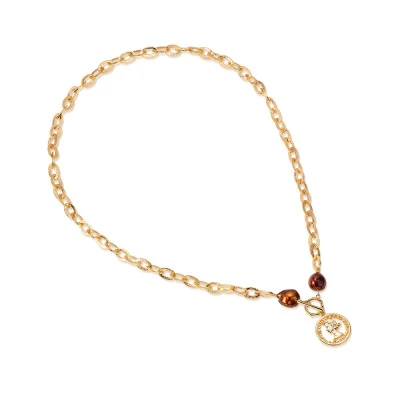 Цепочка-колье из ювелирного сплава с шоколадным барочным жемчугом 13-15 мм