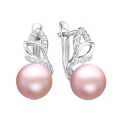 Серьги из серебра с розовыми речными жемчужинами 9,5-10 мм