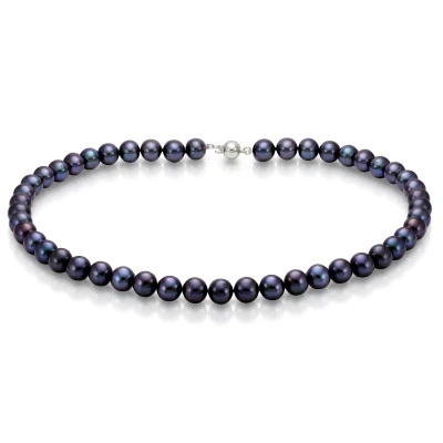 Ожерелье из черного круглого речного жемчуга класса ААА. Жемчужины 7,5-8 мм