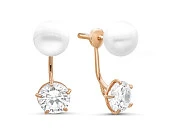 Пусеты "Диор" из серебра с белыми речными жемчужинами 8,5-9 мм