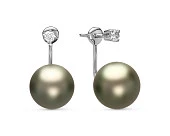 Пусеты "Диор" из белого золота с черными морскими Таитянскими жемчужинами 12,6-12,9 мм