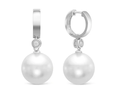 Серьги из золота с белыми морскими Австралийскими жемчужинами 13-13,5 мм