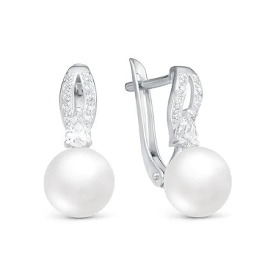 Серьги из белого золота с белыми речными жемчужинами 8,5-9 мм