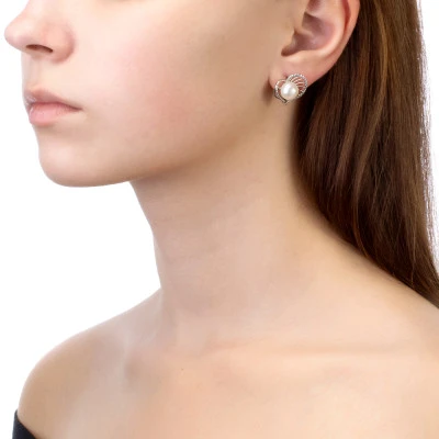 Серьги из серебра c белыми речными жемчужинами 8,5-9 мм