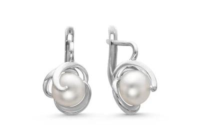 Серьги из серебра c белыми речными жемчужинами 7-7,5 мм