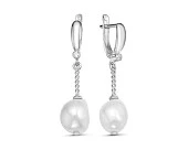 Серьги из серебра c белыми речными жемчужинами "Барокко" 10-11 мм