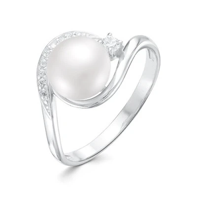 Кольцо из белого золота с белой речной жемчужиной 8,5-9 мм