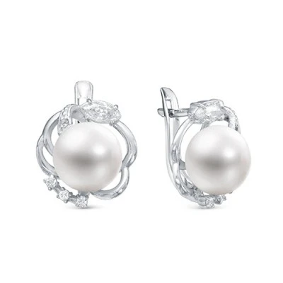 Серьги из серебра c белыми речными жемчужинами 8-8,5 мм