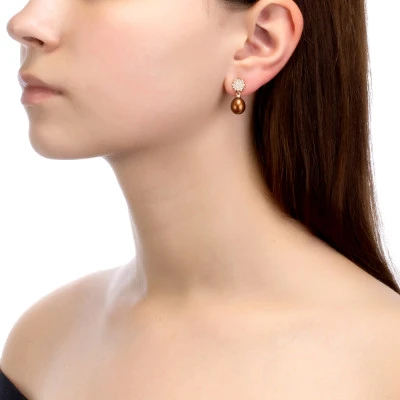 Серьги из серебра с шоколадными речными жемчужинами 8,5-9 мм