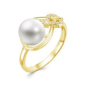 Кольцо из желтого золота с белой речной жемчужиной 8,5-9 мм