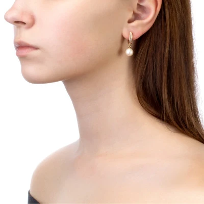 Серьги из серебра с белыми речными жемчужинами 9-9,5 мм